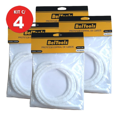 Kit 4 Protetor Cabos Espiral 10mm X 2 Metros Branco Beltools