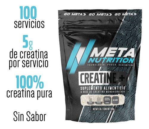 Creatina Monohidratada 500g Meta Nutrition 100 Servicios Sin Sabor
