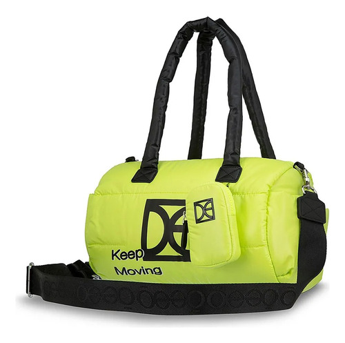 Bolsa Cloe Bowling Grande Acolchada Con Monedero Verde Limón Verde Lisa Níquel Negro