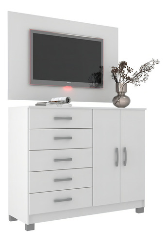 Cômoda Sapateira 2 Portas 5 Gavetas Com Pés + Painel Fewt