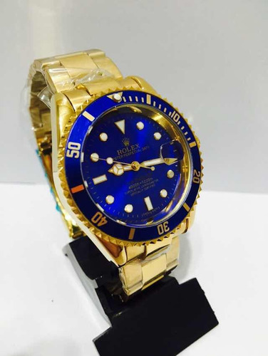 Relógio Em Aço Sub Gold Blue