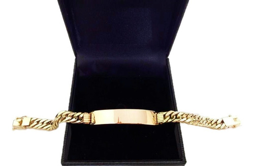 Pulseira Elos Duplos Placa 18 Gramas 8mm Ouro 18k