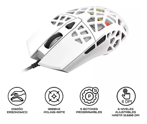 Imagen 4 de 5 de Mouse Gamer Rgb 12.600 Dpi - Ajazz Aj339 Blanco