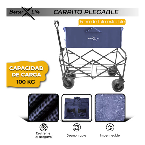 Carrito Vagon Plegable Multiusos Con Frenos Uso Rudo Blue