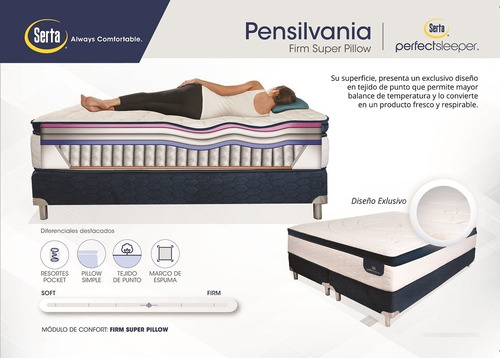 Imagen 8 de 9 de Sommier 2 Plazas Serta Pensilvania 140x190 Alta Calidad!