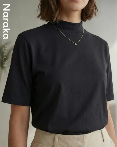 Blusa Feminina Camiseta Gola Alta T-shirt Algodão