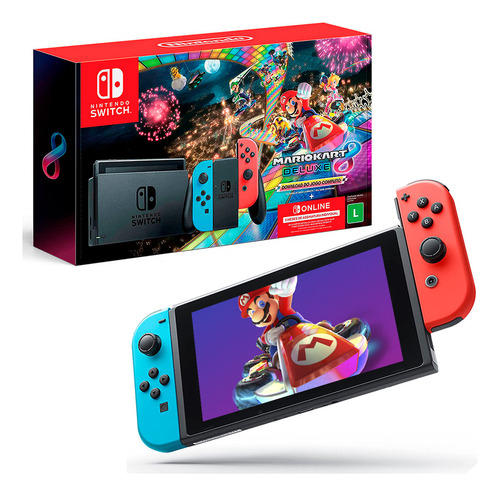 Nintendo Switch 32GB Mario Kart 8 Deluxe cor vermelho-néon, azul-néon e preto
