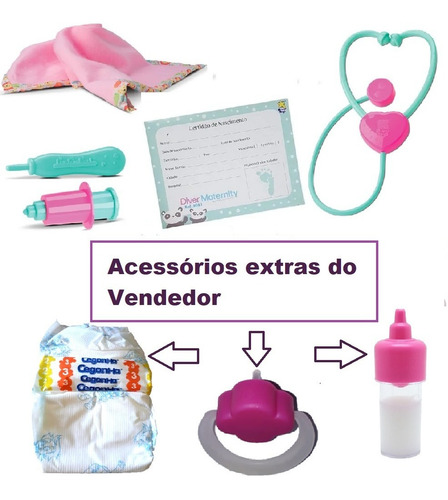 Imagem 2 de 8 de Bebe New Born Reborn Dengo Maternidade Mamadeira + 10 Itens