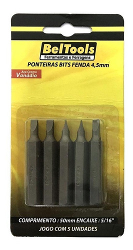 Kit 5 Ponta Bit Fenda Cv 38mm X 5/16 X 10mm Beltools