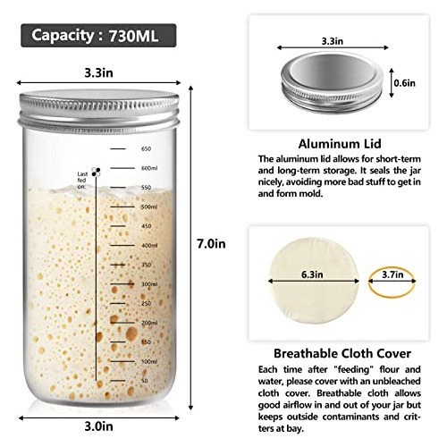 Sourdough Starter Jar Kit - 24 Oz Sourdough Starter Jar...