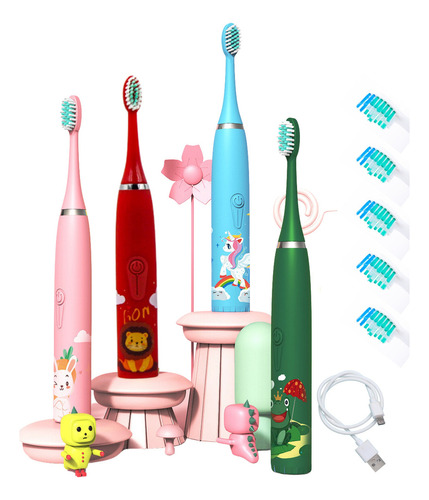 Cepillo De Dientes Eléctrico Infantil Recargable 6 Cabezas Color Rosa