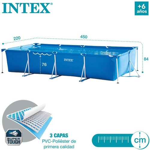 Piscina estructural rectangular Intex 28274 con capacidad de 7127 litros de 4.5m de largo x 2.2m de ancho de 4.5m de diámetro azul diseño mosaico