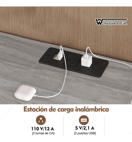 Mesa Noche Buró Recamara Con Estación Carga Color Ajustable