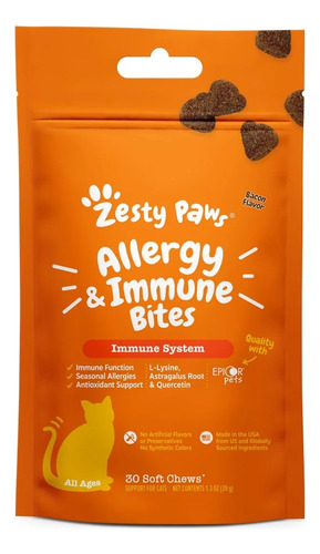 Zesty Paws Allergy & Immune Bites For Cats, Bacon 30ct