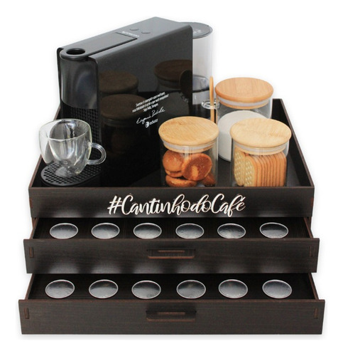 Porta Cápsulas Tabaco Café Nespresso Com Bandeja 2 Gavetas Cor Marrom Tabaco