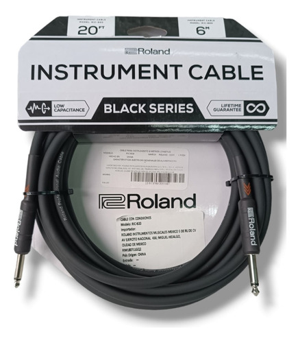 Cable Roland De 6m Plug-plug Libre De Oxigeno, Guitarra Bajo