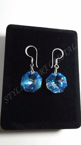 Imagem 2 de 3 de Brinco Cristal Swarovski Castanha Blue Boreal Em Prata 925