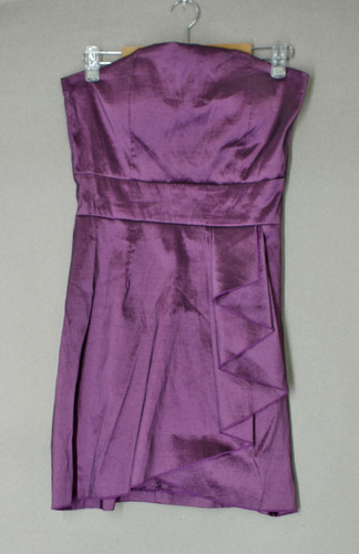 Vestido Morado Tornasol Con Pliegue Falda Strapless Talla L