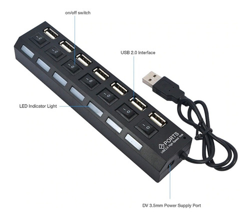 Imagem 9 de 10 de Hub De Usb 7 Portas 2.0 Hd Extensor High Speed Pen Drive Hd