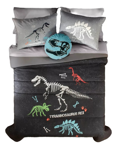 Juego de Edredon Tiranosaurio Matrimonial Xl Color Gris Vianney Brilla en la oscuridad Vianney