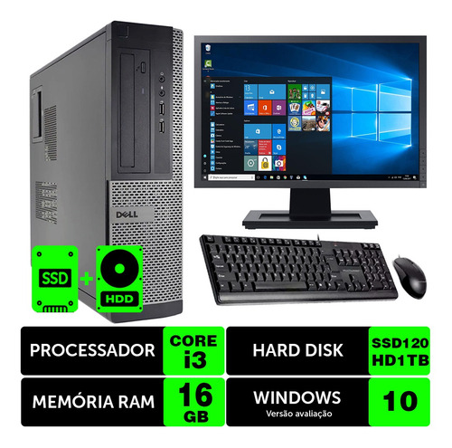 Imagem 1 de 5 de Computador Empresa Dell Int I3 2g 16gb Ssd120+1tb Mon16w