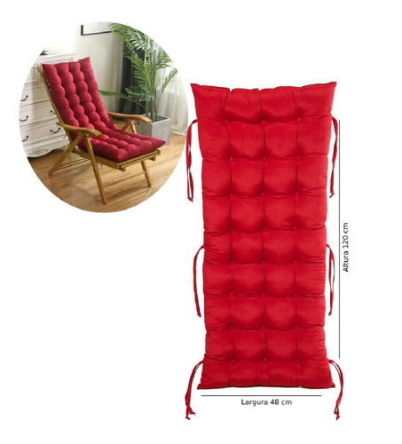Almofada De Assento P/ Cadeiras Espreguiçadeira Cor Vermelho Liso