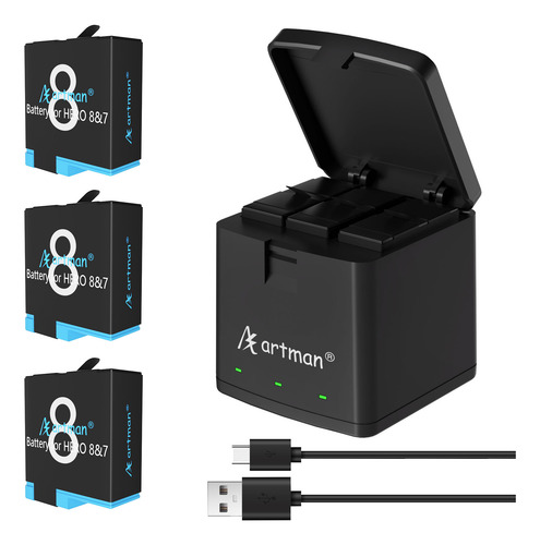 Cargador Led Artman + 3 Baterías Para Gopro Hero 6/7/8