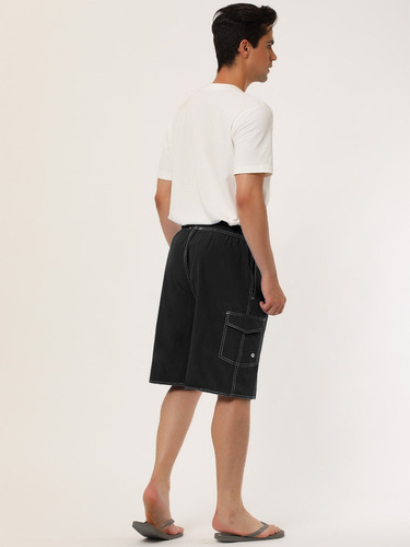 Short Traje De Baño Hombre Short Playa Color Liso Con Cordón