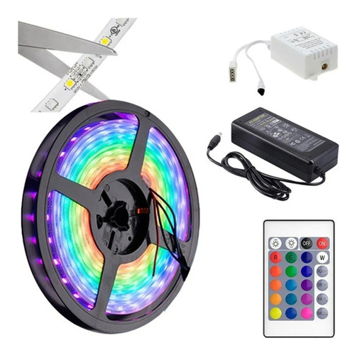 Imagen 3 de 5 de Kit Tira Led 3528 Rgb Con Control Y Fuente Seisa En Caja