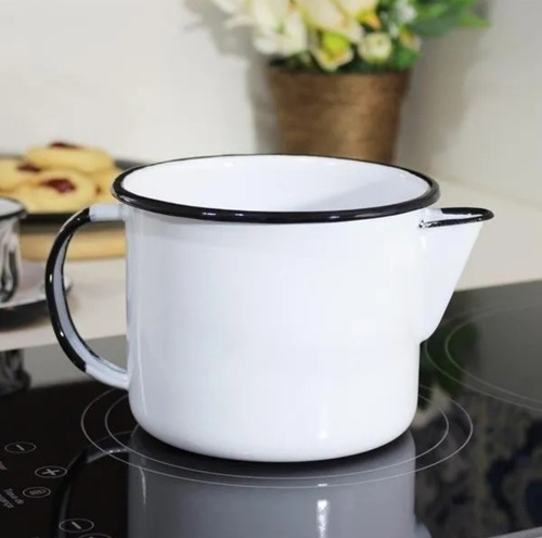 Caneca Para Café Esmaltada Com Bico 1l Branca Metallouça