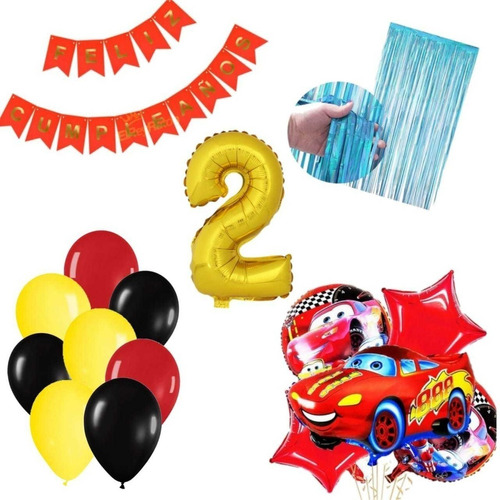 Kit Decoración  Cars 3d Globo 65cm Metalizado Rojo+cumple