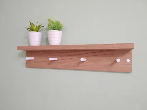 Perchero de pared de madera rectangular