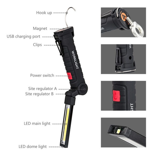 * Led Cob Lámpara De Trabajo Batería Recargable Base
