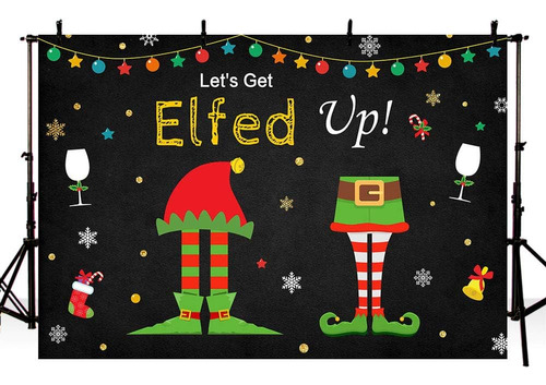 7x5ft Elf Christmas Birthday Party Black Photography Backgro