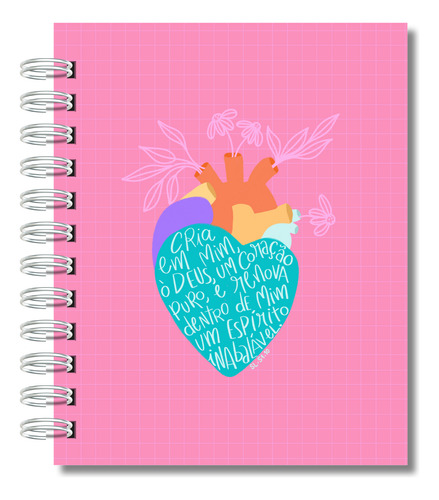Planner Caderno Diário Devocional Cristão - Personalizado A5 Rosa Corações 2025