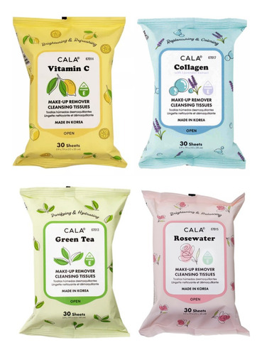 4 Pack Toallitas Desmaquillantes Cala 30pzs C/u