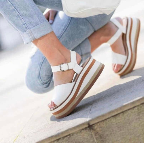 Sandalias Plataformas Blancas Blanco Base Eva Ultra Liviana