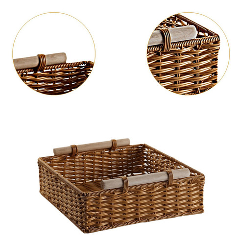 Cesta Tejida A Mano Contenedor De Almacenamiento 29x29x11 Cm