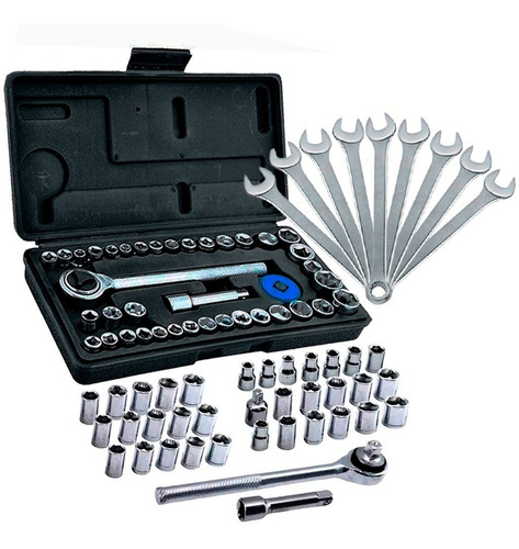 Kit Jogo De Ferramentas 50 Pcs C/ Chave Combinada Soquetes