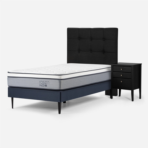 Cama Europea Rosen Indie 1 Plaza + Muebles Issey Grafito