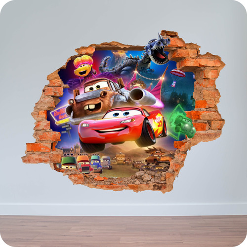 Vinilo Pared Rota 3d Rayo Mcqueen Cars On The Road 100x120