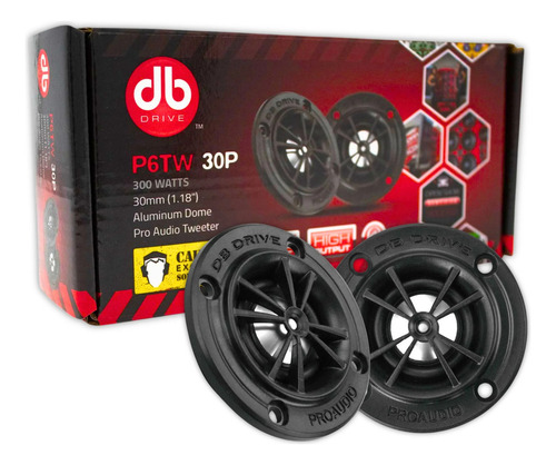 Par de Tweeters Para Automóvil DB Drive P6TW 30P PRO Audio Series 1.18 Pulgadas 300 Watts Máximo 150 Watts RMS 4 Ohms Color Negro