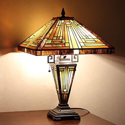 Lámpara De Mesa Capulina Tiffany De 3 Luces Con Luz Nocturna