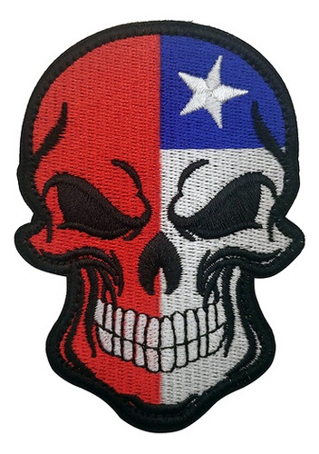 Parche Chile, Tela Bordada Velcro, Calavera