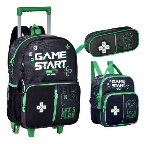 Kit Mochila De Rodinha Lancheira Estojo Game Start Vd23088k