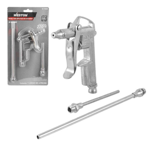 Pistola Para Sopletear Con Accesorios Color Plateado