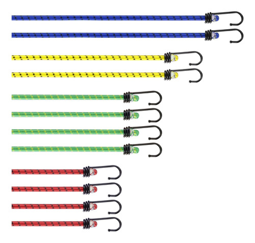 12 Cuerdas Elásticas Con Ganchos  Paquete De Cuerda Larga E