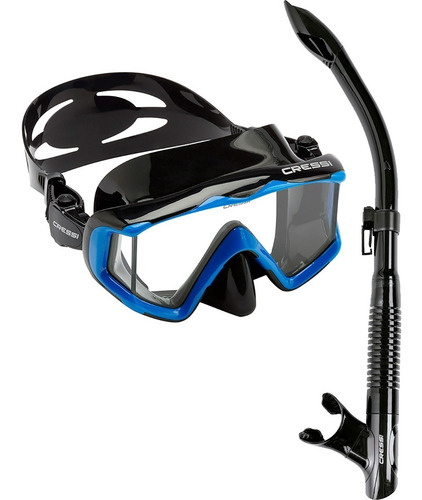 Kit Mergulho Cressi Máscara Pano 3 E Snorkel Tao - Cor Preto/azul