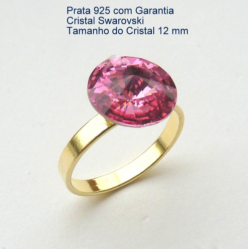 Anel De Prata 925  Banho De Ouro  Cristal Swarovski   7901