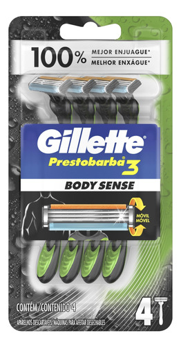 Barbeador Gillette Prestobarba3 Body Sense descartável 4 un